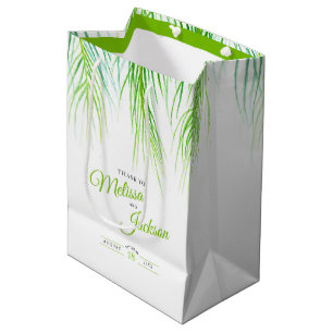 Tropical palm wedding thanks lush green and white medium gift bag