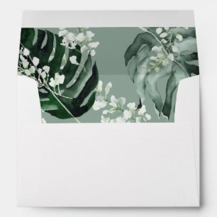 Tropical Palm & White Floral 3 - Mint Green Envelope