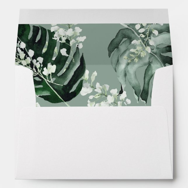 Tropical Palm & White Floral 3 - Mint Green Envelope (Back (Bottom))