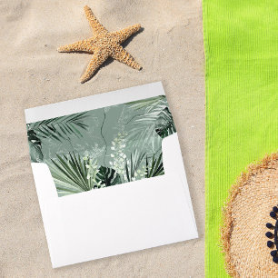 Tropical Palm & White Floral - Mint Green Envelope