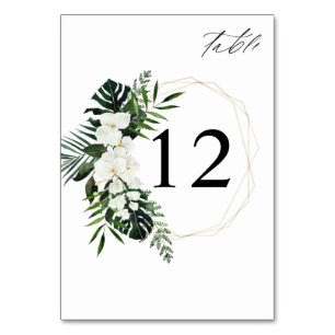 Tropical Palm & White Floral Table Number