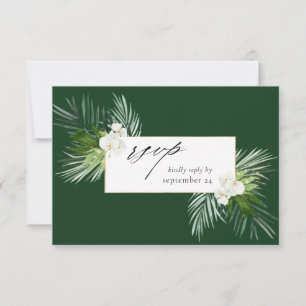 Tropical Palm & White Floral w Meal RSVP Card 3 GR