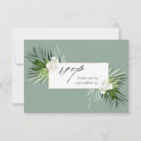 Tropical Palm & White Floral w Meal RSVP Card 3 MG