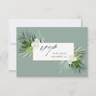 Tropical Palm & White Floral w Meal RSVP Card 3 MG
