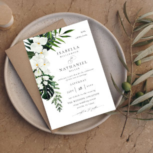 Tropical Palm & White Floral Wedding 2 V2 Invitation