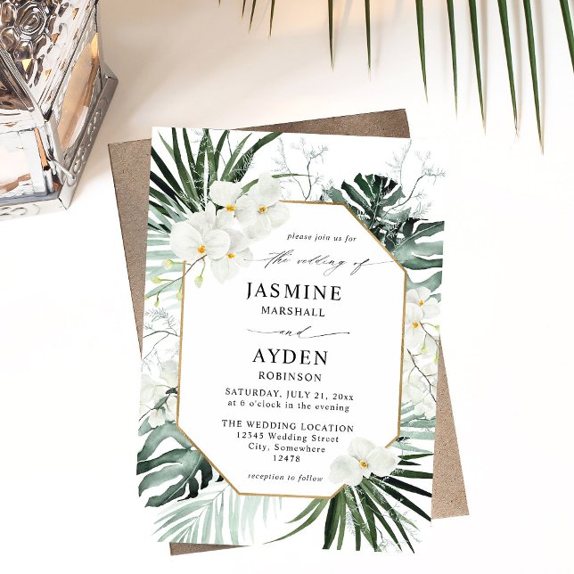 Tropical Palm & White Floral Wedding V2 LN Invitation (Creator Uploaded)