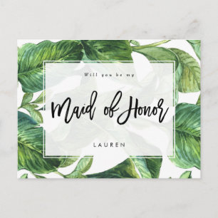 tropical palm will you be my maid of honour announcement postcard