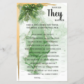 Tropical Palm Would They Rather Shower Game Card