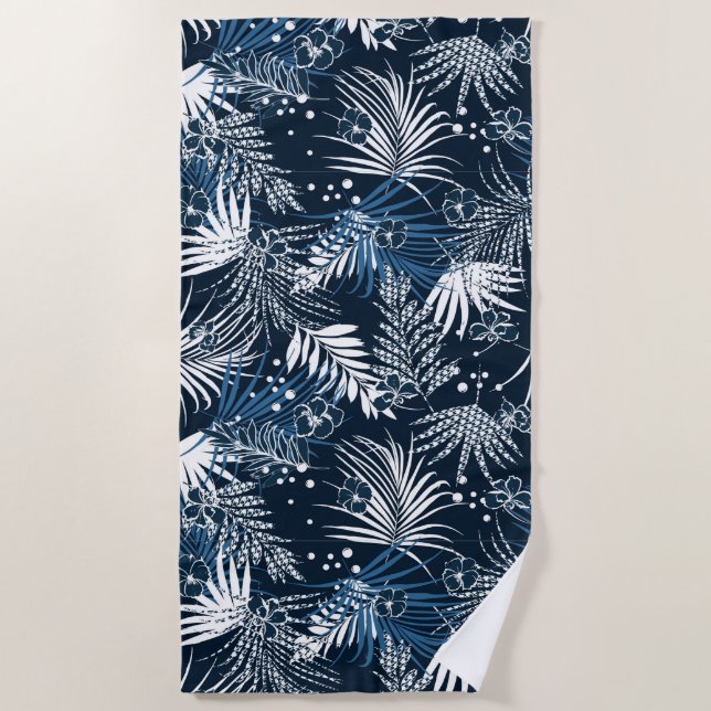 Tropical Palms and Hibiscus  Beach Towel (Front)
