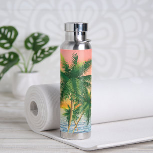 Tropical Palms and Sunset Water Bottle