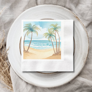 Tropical Palms   Beach Watercolor Wedding Napkin