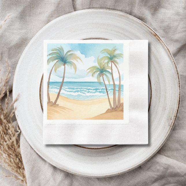 Tropical Palms | Beach Watercolor Wedding Napkin (Creator Uploaded)