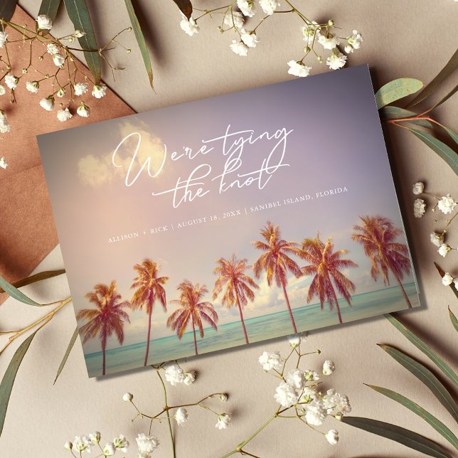 Tropical Palms Beach Wedding Save the Date Announcement Postcard (Creator Uploaded)