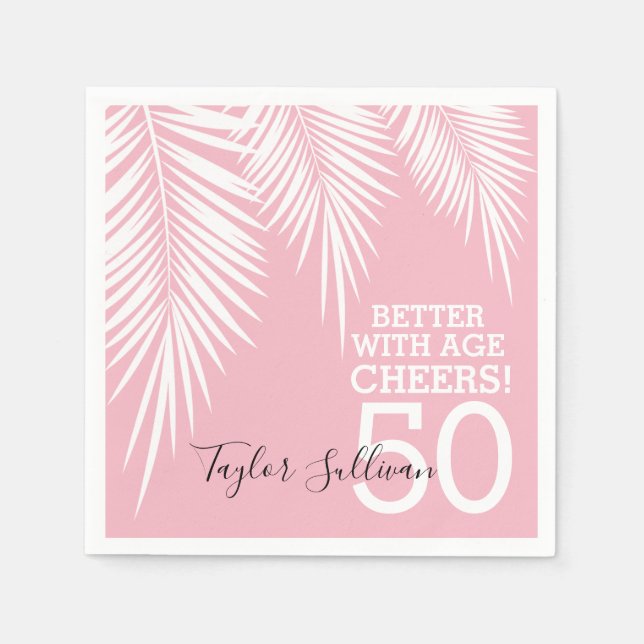 Tropical Palms Birthday Pink Napkin (Front)