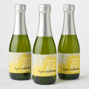 Tropical Palms Birthday Yellow Mini Sparkling Wine Label