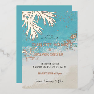 Tropical Palms Blue Ocean Beach Wedding Gold