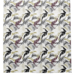 Tropical Palms, Fern in Wine And Black Shower Curtain