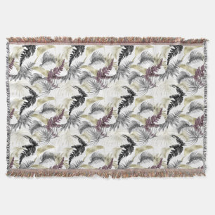 Tropical Palms, Fern in Wine And Black Throw Blanket