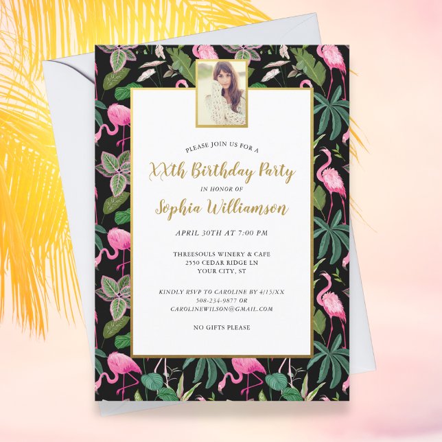 Tropical Palms Flamingo Luau Birthday Party Photo Invitation (Creator Uploaded)