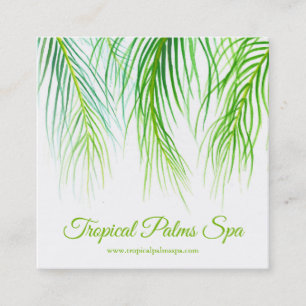 Tropical palms foliage watercolor art square business card
