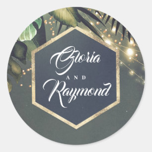 Tropical Palms Golden Beach Wedding Classic Round Sticker