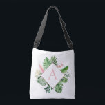 Tropical Palms Monogram Blush Pink Wedding Crossbody Bag<br><div class="desc">Destination Location - Tropical Palms Beach Botanical Blush Pink and Green Watercolor Spring Wedding Monogram Tote Bags on canvas background - includes beautiful and elegant script typography with modern botanical leaves and greenery for the special Gift for a Wedding, Bridal Shower (Bride or Bridesmaid), Baby Shower, Bachelorette Party, Sweet 16,...</div>