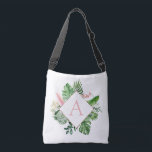 Tropical Palms Monogram Blush Pink Wedding Crossbody Bag<br><div class="desc">Destination Location - Tropical Palms Beach Botanical Blush Pink and Green Watercolor Spring Wedding Monogram Tote Bags on canvas background - includes beautiful and elegant script typography with modern botanical leaves and greenery for the special Gift for a Wedding, Bridal Shower (Bride or Bridesmaid), Baby Shower, Bachelorette Party, Sweet 16,...</div>