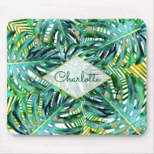 Tropical Palms Monstera Leaves Gold Glitter
