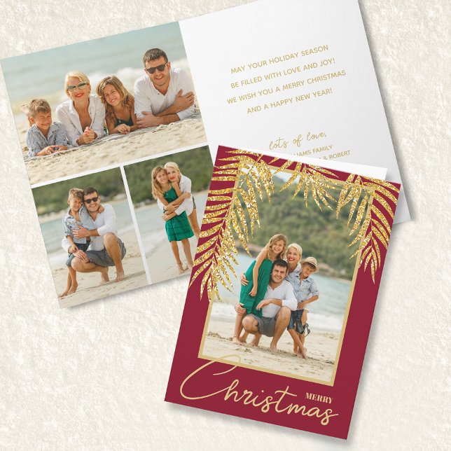 Tropical Palms Multi Photo Christmas Holiday Card (Creator Uploaded)