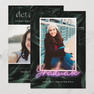 Tropical Palms Neon   Graduation Photo Party Invitation