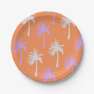Tropical Palms on Bright Orange Paper Plate