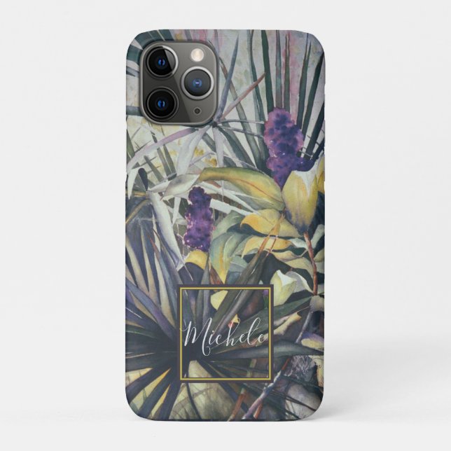 Tropical Palms Purple Hyacinths Monogram Case-Mate iPhone Case (Back)