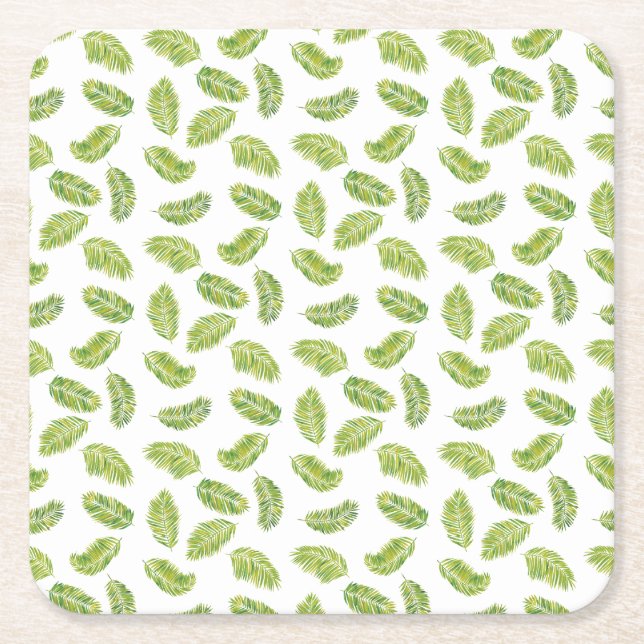 Tropical Palms Square Paper Coaster (Front)