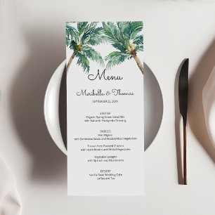 Tropical Palms Watercolor Beach Wedding Menu