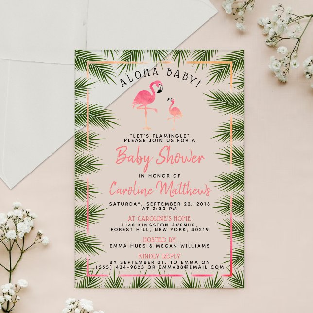 Tropical Palms Watercolor Flamingo Baby Shower Acrylic Invitations (Creator Uploaded)
