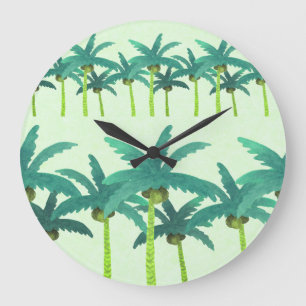 Tropical Palms: Watercolor Seamless Ribbon. Large Clock