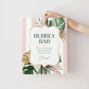 Tropical pam pink stripe bubbly bar bridal shower poster