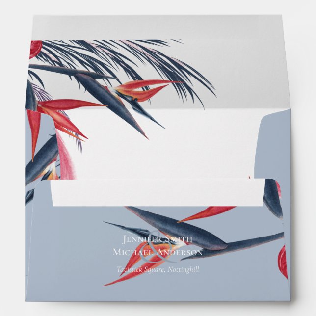 Tropical Pampas Grass Navy Berry Wedding Envelope (Back (Bottom))
