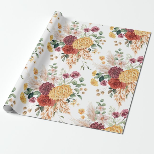 Tropical Pampas Grass Rustic Flower Garden Wrapping Paper (Unrolled)