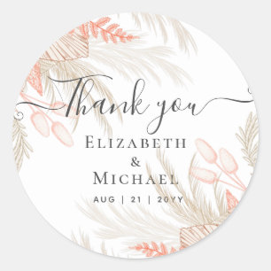 Tropical Pampas Grass Terracotta Wedding Classic Round Sticker