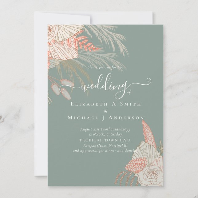 Tropical Pampas Grass Terracotta Wedding Invitation (Front)
