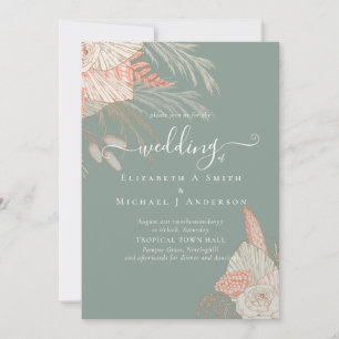 Tropical Pampas Grass Terracotta Wedding Invitation