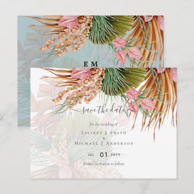 Tropical Pampas Grass Terracotta Wedding Postcard (Front/Back)