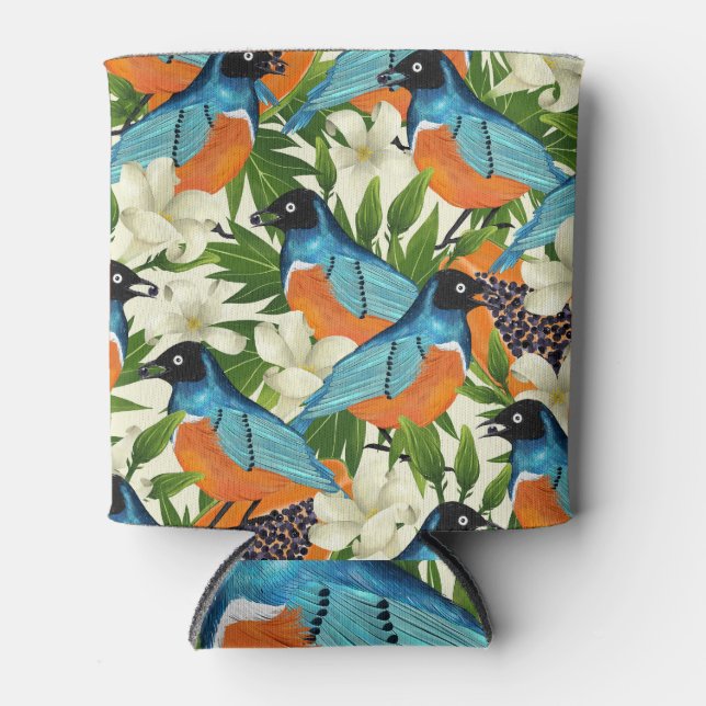 Tropical papaya and bird pattern. can cooler (Front)