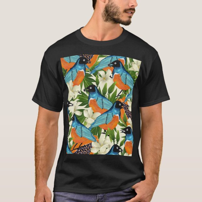 Tropical papaya and bird pattern. T-Shirt (Front)