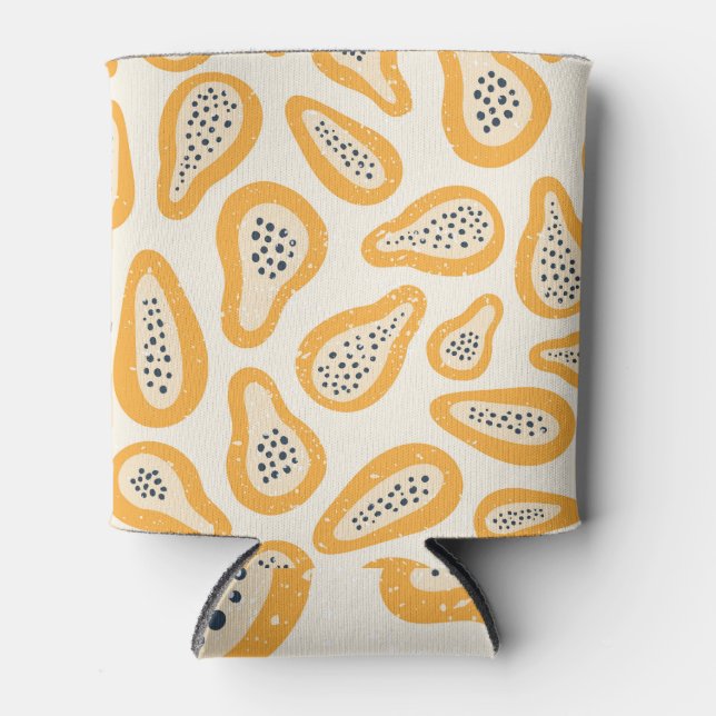 Tropical Papaya: Grunge, Hand Drawn. Can Cooler (Front)