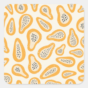 Tropical Papaya: Grunge, Hand Drawn. Square Sticker