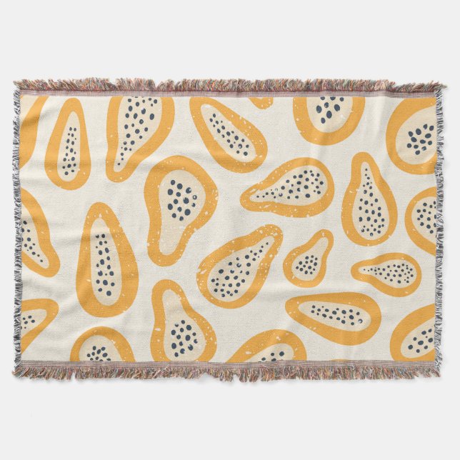 Tropical Papaya: Grunge, Hand Drawn. Throw Blanket (Front)
