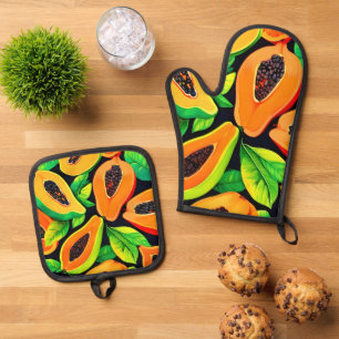 Tropical Papaya Paradise Oven Mitt & Pot Holder Set