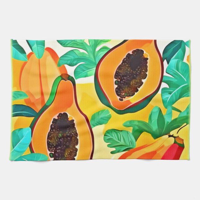 Tropical Papaya Pop Art Tea Towel (Horizontal)